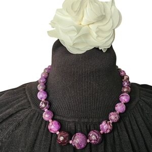 Purple natural gemstone graduating beads necklace